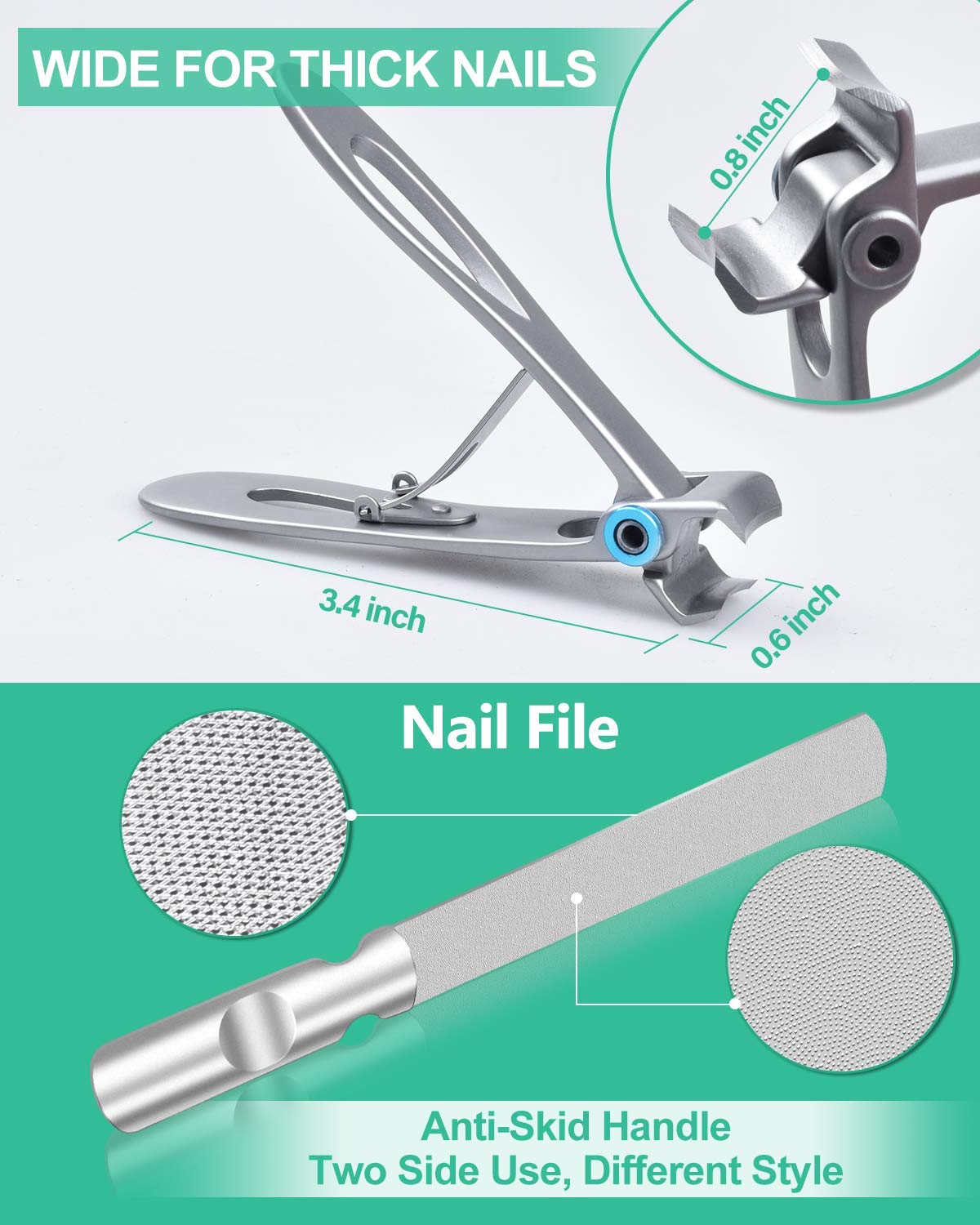 Podiatrist Toenail Clippers, Professional Thick Toenail Clippers for Thick & Ingrown Nails, Wide Jaw Opening Nail Clippers Set Toenail Clippers For Ingrown Manicure, Pedicure, Men, Women, Seniors - Image 3